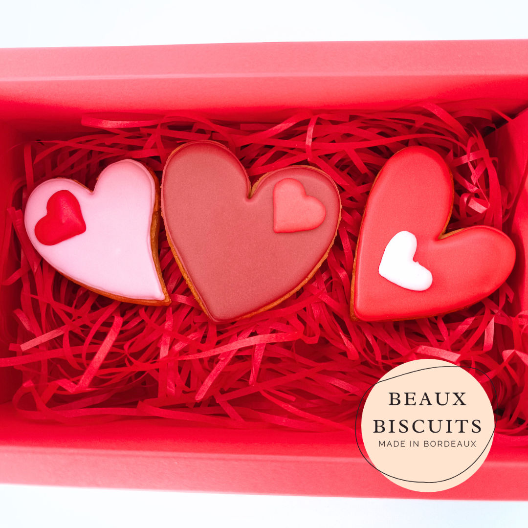 Coffret 3 biscuits coeur dans leur boite rouge